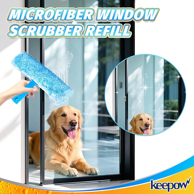 KEEPOW 14" Microfiber Window Scrubber Refill Replacement Compatible with MR.SIGA, Compatible with Ettore Professional Window Cleaning, Reusable & Washable Window Squeegee for Home (4 Pack)