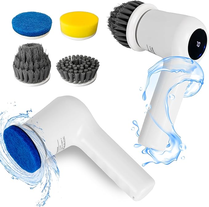 Electric Spin Scrubber,Cordless Cleaning Brush for Home, IPX7 Waterproof with 5 Replaceable Brush Heads