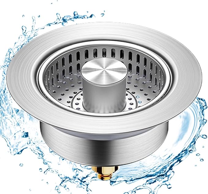 3 in 1 Kitchen Sink Drain Strainer,Universal Stainless Steel Kitchen Sink Stopper, Pop Up Anti-Clogging for 3-1/2 Inch US Standard Sink Drain Strainer