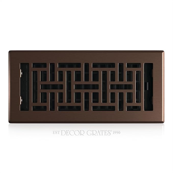 Decor Grates Metal Oriental Decorative Air Vent Cover 4x10 Floor Register – Adjustable Control Lever – AC Floor Vent Covers for Home Floor Vents – Fits 4 x 10 Inch Opening – Rubbed Bronze (AJH410-RB)