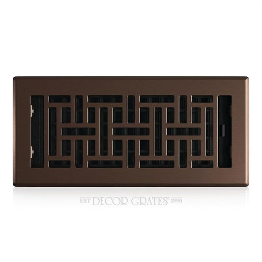 Decor Grates Metal Oriental Decorative Air Vent Cover 4x10 Floor Register – Adjustable Control Lever – AC Floor Vent Covers for Home Floor Vents – Fits 4 x 10 Inch Opening – Rubbed Bronze (AJH410-RB)