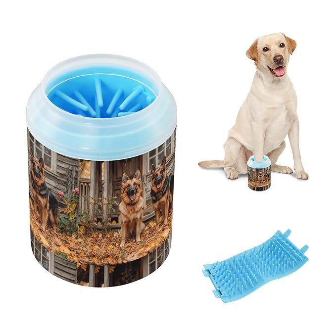 Dog Paw Cleaner Cups for Dogs Pets Foot Washer Paw Scrubber for Medium Small Cats Dogs Cleaning Cup Fall Leaves Cute German Shepher Dogs