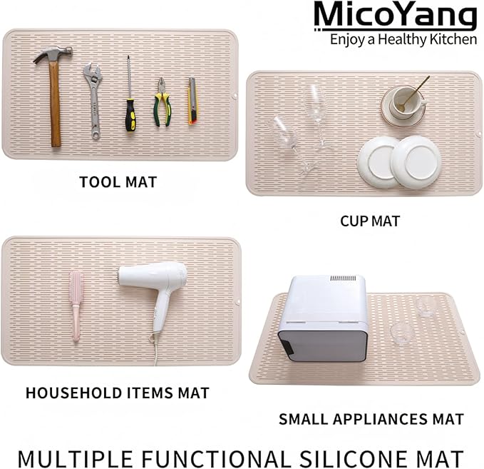 Silicone Dish Drying Mat for Multiple Usage,Easy clean,Eco-friendly,Heat-resistant Silicone Mat for Kitchen Counter or Sink,Refrigerator or Drawer Liner Tapioca 4XL 32 inches x 18 inches