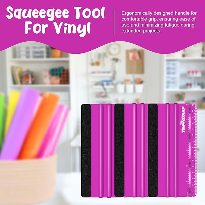 TECKWRAP 2 PCS Professional Plastic Squeegee Tool for Vinyl Decals, Inkjet Vinyl Sticker Paper, and Wallpaper - 6"x2.9", Scratch-Free Application (Pitaya)