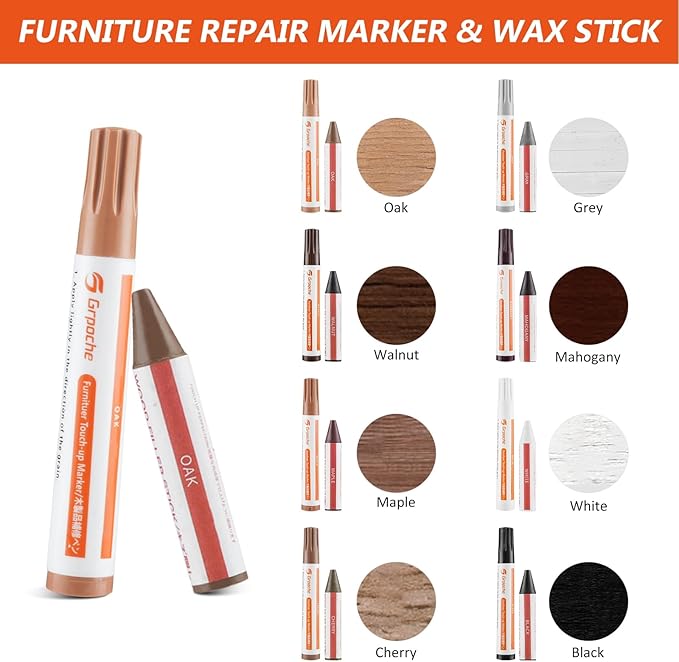 Wood Furniture Repair Kit,Set of 36 Laminate Floor Repair Kit, Touch Up Markers with Wood Putty, Beeswax Repair Scratch, Cracks, Hole, Discoloration for Floor, Table, Door, Cabinet