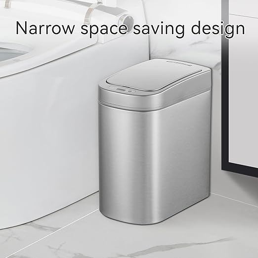 Ninestars Automatic Motion Sensor Bathroom Trash Can, 1.8 Gallon Smart Opening Garbage Bin for Bathroom, Bedroom, Kitchen, Office