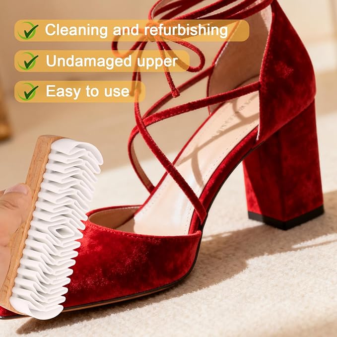 Suede Shoe Brush and Eraser, Rubber Soft Suede Nubuck Cleaning Brush with Wooden Handle for Shoes Sneaker Boot Jacket Bags Wallet Purse and More Leather Cleaner Kit