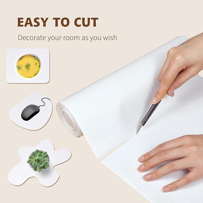 Shelf Liners for Kitchen Cabinets 12in x 10FT, Non Adhesive Drawer Liner Pure White Thickened Shelf Liner Non-Slip Easy to Clean for Tool Box Refrigerator with Knife and Tape Measure