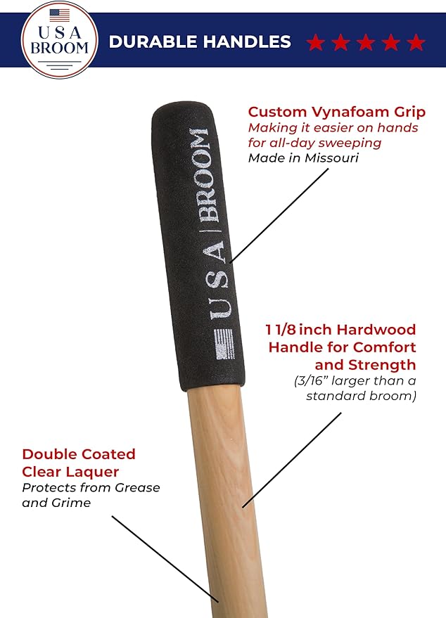 1-Pack - 24" Blue Everyday Sweep Indoor/Outdoor Push Broom with 60" Handle. Ideal for Garages & Shops. Durable American Made Steel Brackets-All Stainless Steel Hardware. No Plastic. 100% USA Made