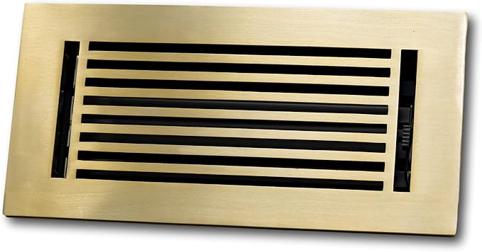 Madelyn Carter 2 x 12 Cast Aluminum Linear Bar Vent Cover with Damper - Brushed Brass (Overall: 3.75 x 13.75) | Floor Register - Wall Register