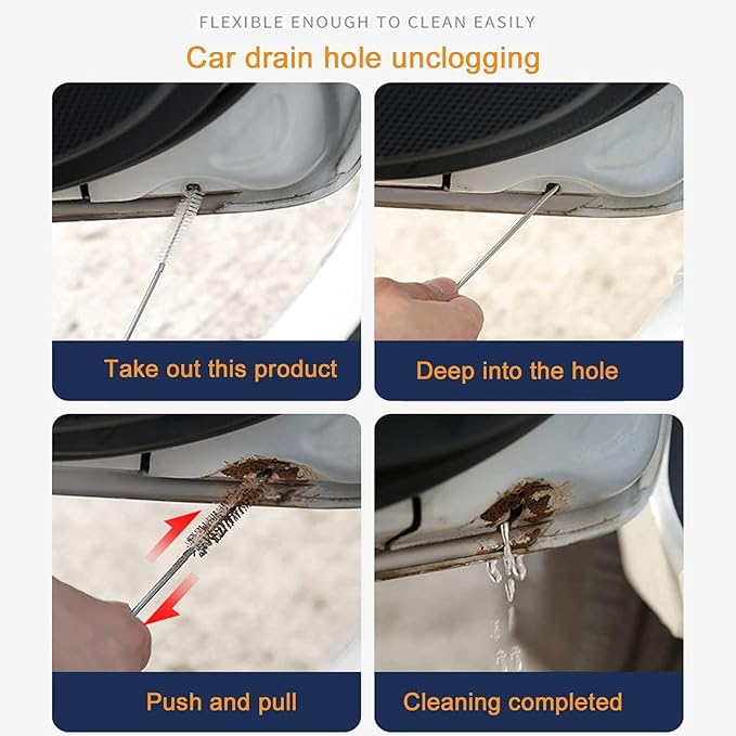 MUAECH Refrigerator Drain Hole Cleaner Kit, 7-Piece Fridge Drain Tube Cleaning Tool with 60IN Long Flexible Brush & Hose, for Clogged Water Line & Dispenser - Includes Syringe, Plungers, Shovel