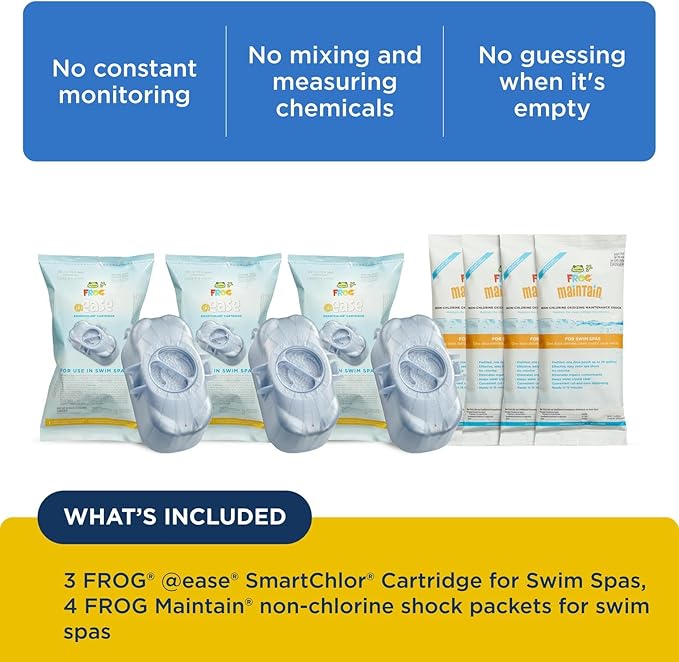 FROG @Ease Replacement SmartChlor Cartridges for use with Swim Spa FROG @Ease Floating System - Swim Spa Sanitizer System Supports Less Chlorine Use - 3 Pack + 4 Maintain