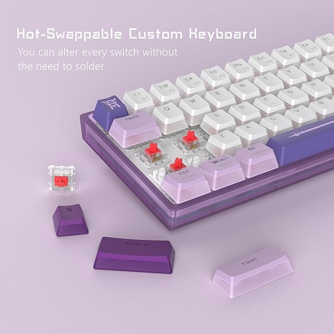 Womier 60% Percent Keyboard,WK61 V2 Mechanical RGB Wired Gaming Keyboard,Hot-Swappable Creamy Key Board with PBT Keycaps,Linear Red Switch for Windows/MAC (Purple)