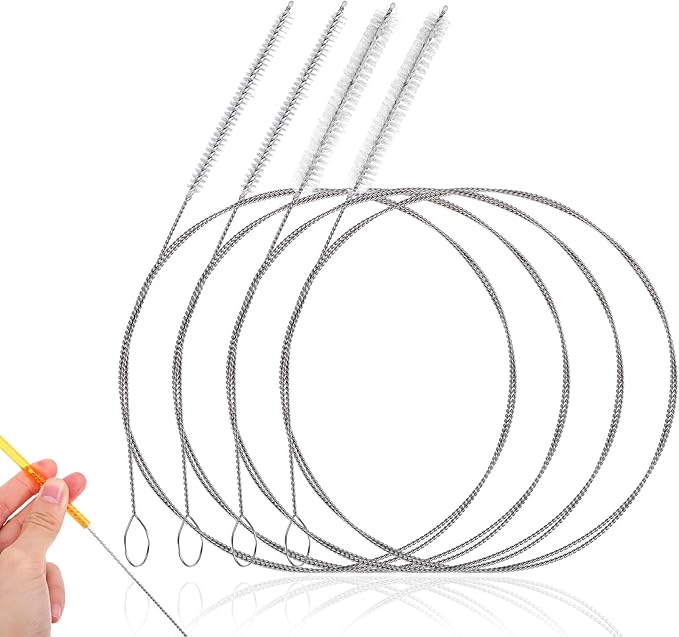 TIESOME 4 Pack Flexible Tube Cleaning Brushes, 39.37 and 47.24 Inch Stainless Steel and Nylon Bristles for Home Kitchen Car Sunroof Drain Fish Tank Fridge Pipe