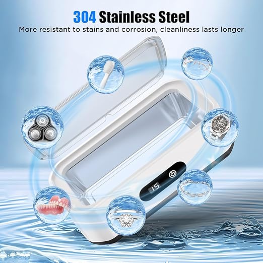 2026 Upgrade Ultrasonic Jewelry Cleaner, 50khz Large Capacity Ultrasonic Cleaner for Jewelry, Ring, Eyeglasses, Watch Strap&Dentures, Five Cleaning Modes, 304 Stainless Steel, Gift for Wife, Mom
