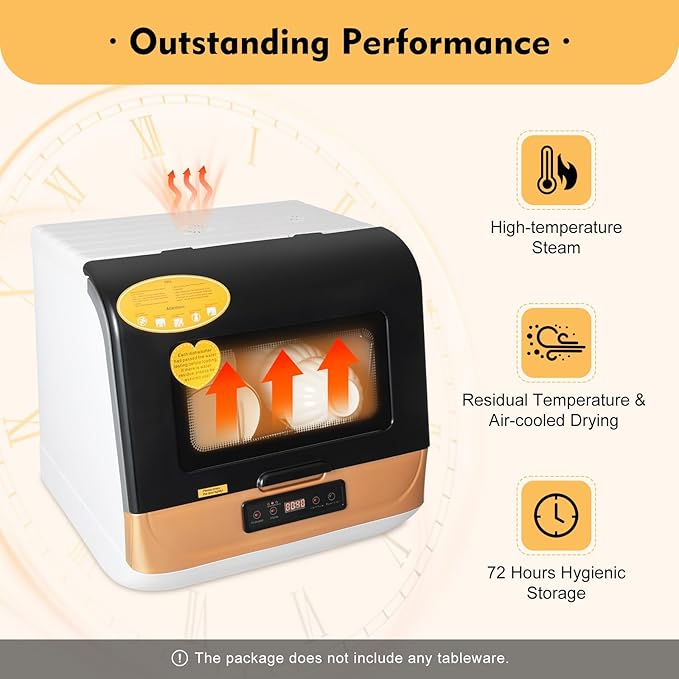 Desktop Installation-Free Dishwasher,Portable Mini Dishwasher Countertop, 3 Washing Programs Display Automatic Dishwashing, Compact Countertop Dish Washer 800W (Gold)