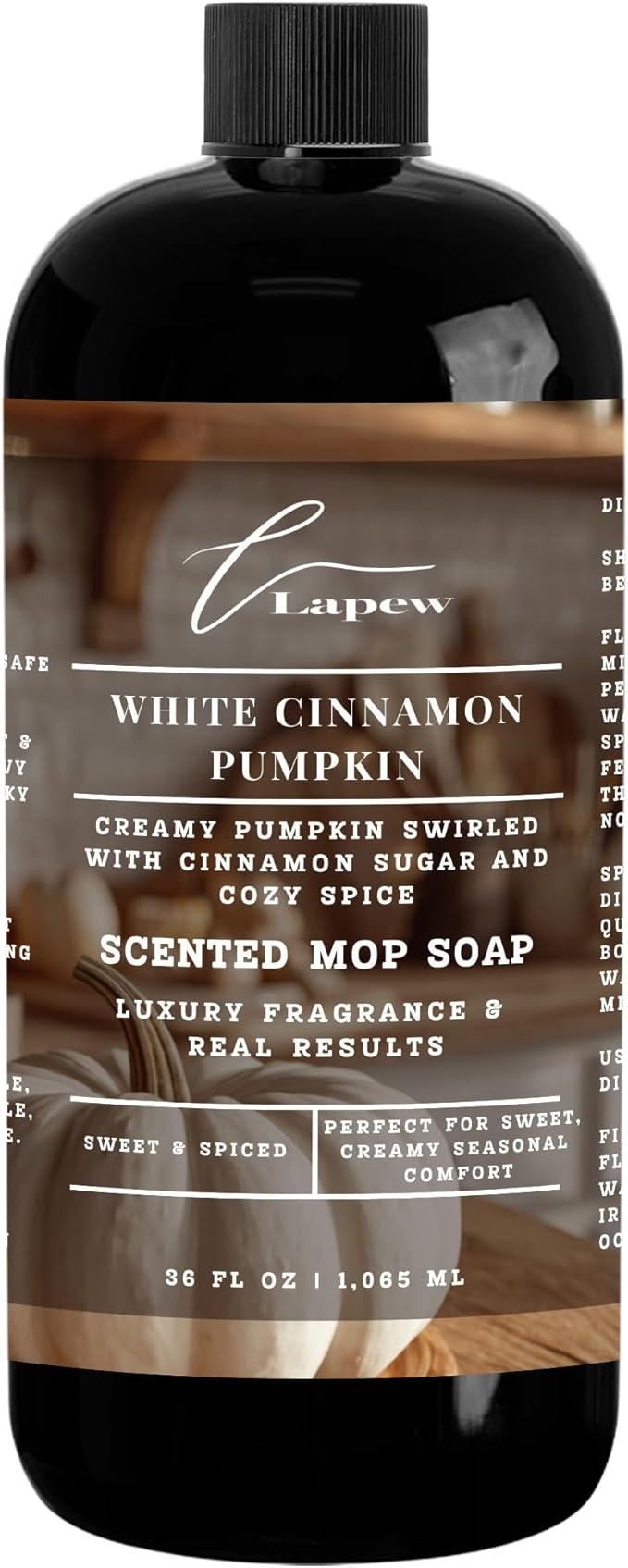 Luxury Floor Cleaner, Scented Mop Soap Concentrate | Hard Floor Cleaner for Tile, Vinyl, Laminate, LVP & Sealed Hardwood | Low-Foam, Streak-Free | 36 oz | White Cinnamon Pumpkin