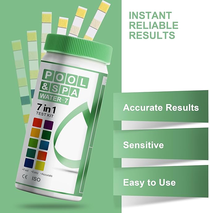 AAwipes Pool and Spa Test Strips 7 in 1 | 50 Pool Water Testing Kit for Pool, Hot tub | Accurate Test Bromine, Total Alkalinity, pH, Free Chlorine, Hardness, Cyanuric Acid, Total Chlorine (K01-50)
