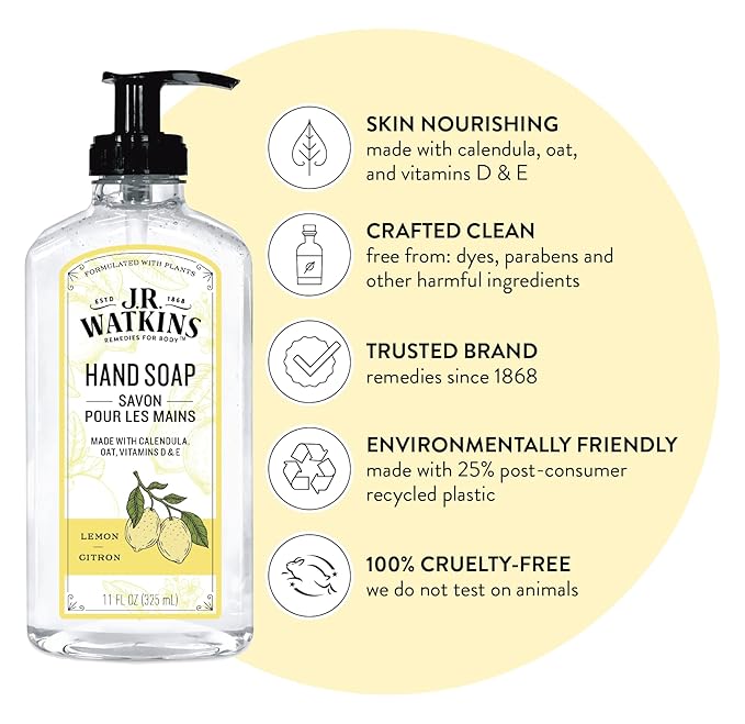 J.R. Watkins Gel Hand Soap, 6 Pack of 11 Fl Oz, Lemon