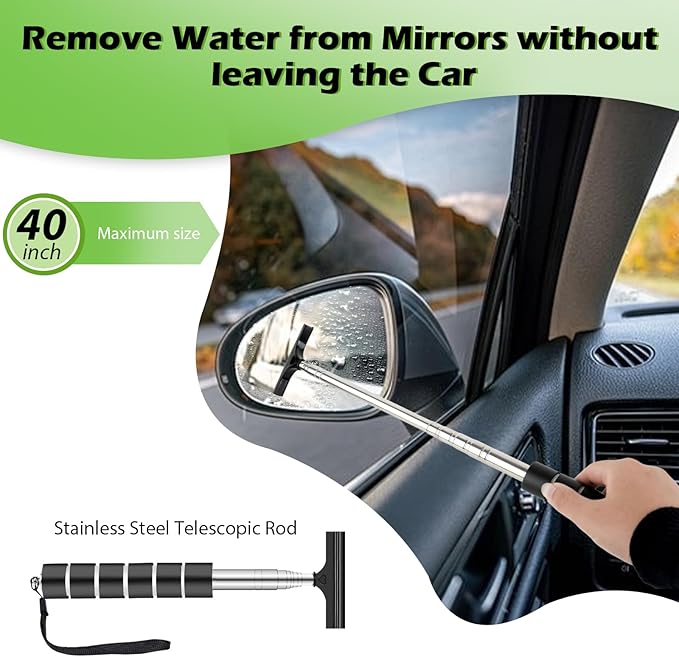 7PCS Windshield Cleaner Tool, Car Windshield Cleaner Tool+Side Mirror Squeegee +3 Microfiber Pads+100ml Spray Bottle+1 Detailing Brush,12-19inches Extendable Handle,180° Rotation