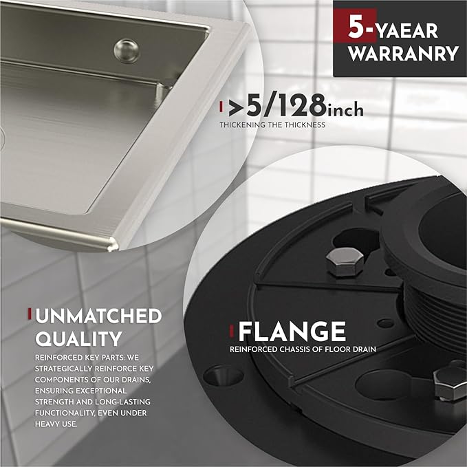 WEBANG 4 Inch Square Shower Floor Drain with Flange,Quadrato Pattern Grate Removable,Food-Grade SUS 304 Stainless Steel,Watermark&CUPC Certified,Brushed Nickel