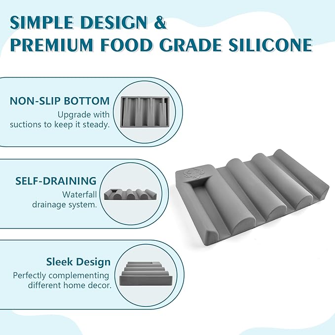 Silicone Soap Dish,Self Draining Soap Holder Perfect for Shower,Bathroom Sink,Kitchen Sink & Travel,Non-Slip Bar Soap Holder Extend Soap Life,Keep Soap Bars Dry & Easy Cleaning Grey-2Pcs