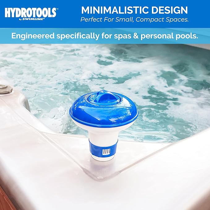 HYDROTOOLS BY SWIMLINE 8715 Mini Chemical Dispenser For Spas and Personal Pools| Compatible With Bromine & Chlorine Supports 1’’ Tablets | Adjustable Control Ring For Customizable Flow Rate