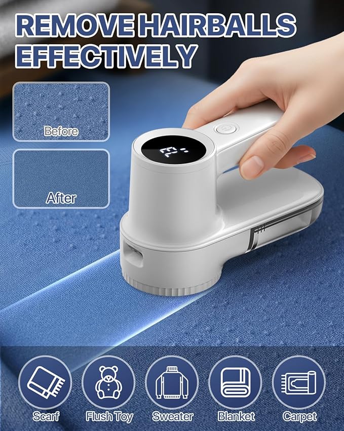 Lint Remover Rechargeable Fabric Shaver : 3-Speeds Sweater Shaver with LED Display & LED Light, 3 Extra Blades, Type-C Cable, Electric Lint Remover for Clothes & Furniture, Birthday Gifts for Women