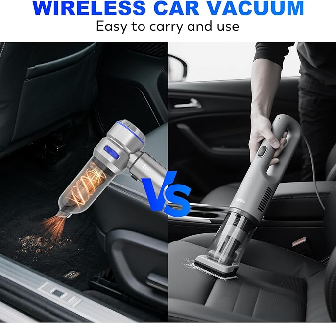 Handheld Car Vacuum Cleaner, 4-in-1 Cordless Vacuum Cleaner, 22000 PA High Power Portable Car Vacuum with Brushless Motor, for Home, Office, Camping (Silver Blue)