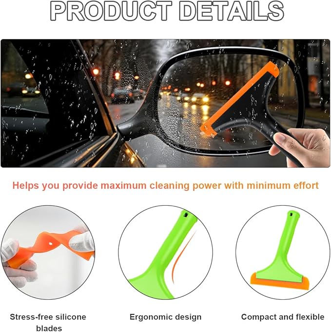 2PCS Small Silicone Window Squeegee, 5.9 Inch Car Windshield Water Blade Squeegee with Non-Slip Handle, All-Purpose Cleaning Squeegee for Car Windshield, Window, Mirror (Black+Light Green)