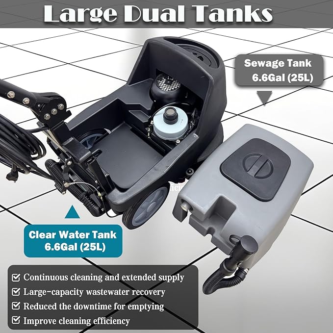 TECHTONGDA Commercial Auto Floor Scrubber Machine Walk Behind Floor Cleaning & Drying Machine with 17" Brush & 13.2 Gallons of Dual Tanks for Brushing, Polishing, Drying in Mall, Hotel, Airport 110V