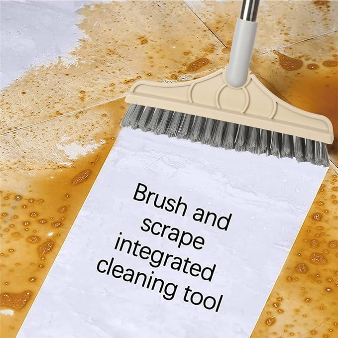 2 in 1 Cleaning Floor Scrub Brush Floor Brush Scrubber New Upgraded 53.5" Long Handle Grout Brush Scrape V-Shape Stiff Bristle Cleaning Brush with Squeegee 120°Rotating Tile Brush for Bathroom