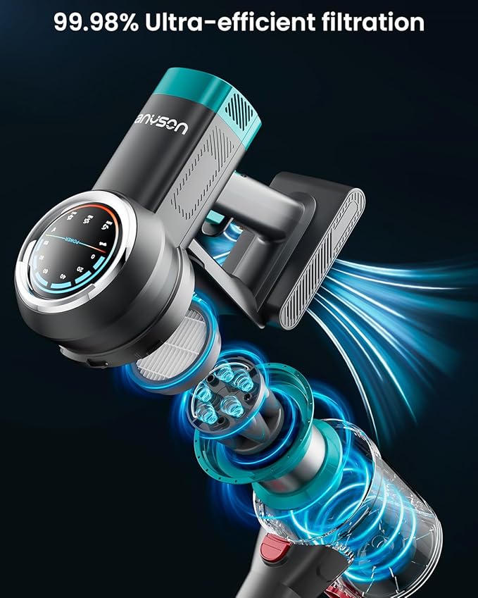 Cordless Vacuum Cleaner, 580W/50KPa Cordless Vacuum, 65 Mins Run Time, Self-Supporting Design,Stick Vacuum with OLED Display and Anti-Tangle Brush for Home, Carpets, Hard Floors and Pet Hair