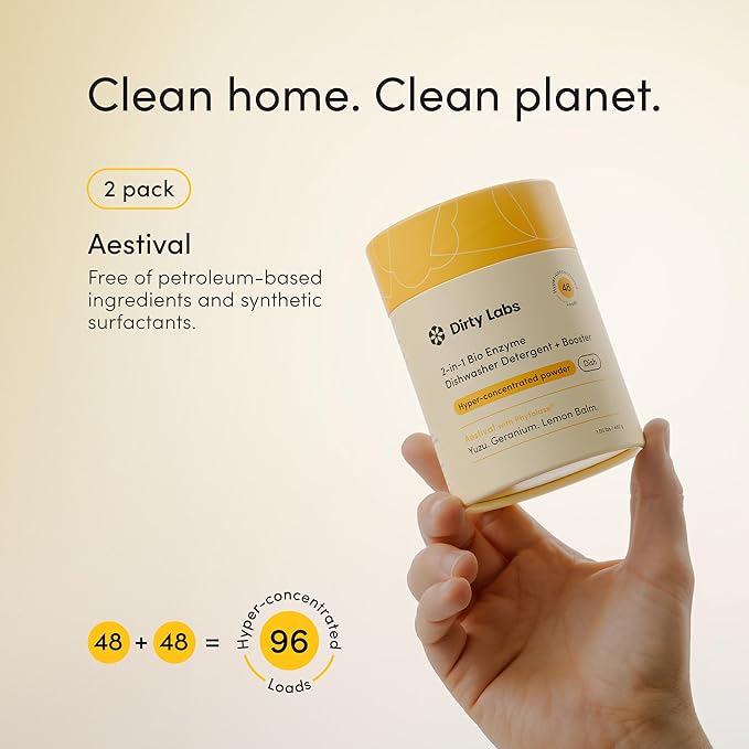 Dirty Labs | Dishwasher Detergent and Booster (96 Loads (Pack of 2), Aestival (Yuzu. Geranium. Lemon Balm.))