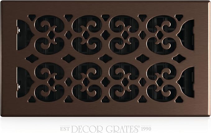 Decor Grates Metal Scroll Decorative Air Vent Cover 6x12 Floor Register – Adjustable Control Lever – AC Floor Vent Covers for Home Floor Vents – Fits 6 x 12 Inch Opening – Rubbed Bronze (SPH612-RB)