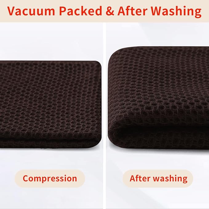 Homaxy 100% Cotton Waffle Weave Kitchen Dish Towels, Ultra Soft Absorbent Quick Drying Cleaning Towel, 13 x 28 Inches, 12-Pack, Dark Brown