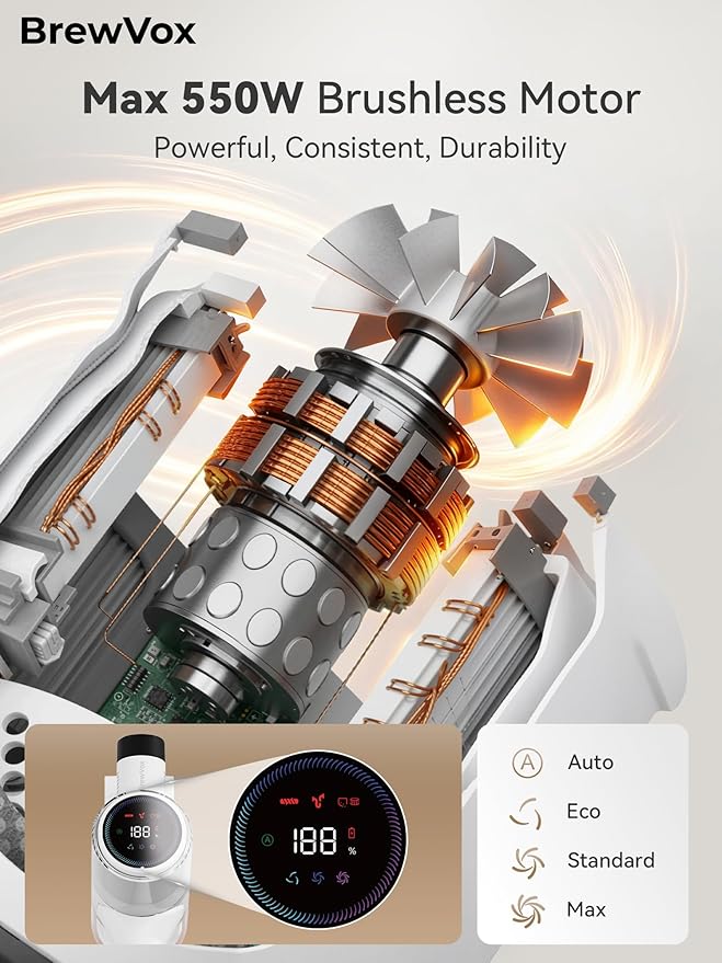Telescopic Cordless Stick Vacuum Cleaner for Home Carpet & Pet Hair, Smart Auto Detect, 45kPa Powerful Suction, 550W Motor, 60 Min Runtime Quick Rechargeable, 6 Stage Filtration System