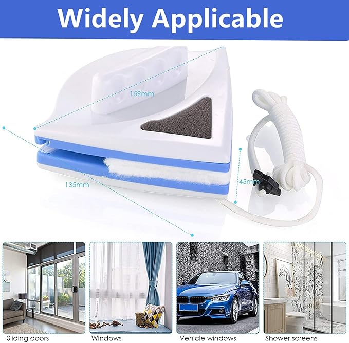 HouCheerShop Magnetic Window Cleaner, Double Sided Window Glass Wiper Cleaning Tool for High-Rise Cleaning Windows Thickness 0.1‘’- 0.3‘’（Blue)）