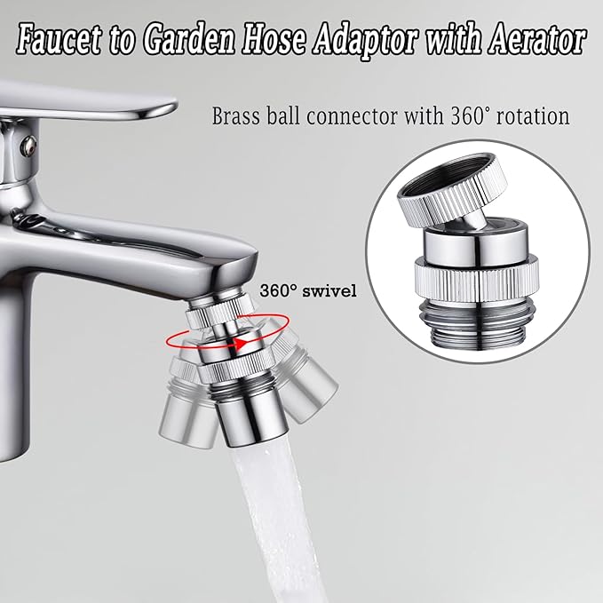 Faucet Adapter with Aerator, Sink Faucet to Garden Hose Adapter, Kitchen/Bathroom Fuacet Adapter to Garden Hose, Sink Hose Attachment for Faucet Adapter Connector, Chrome