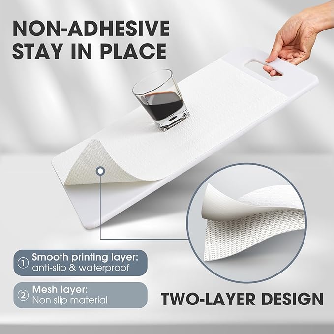 Drawer and Shelf Liner, Non-Slip Kitchen Cabinet Liners Non-Adhesive Thick Strong Grip Waterproof Washable Mats Protect Dresser Shelves Cupboard Bathroom Cabinets, White, 12 in X 20 FT