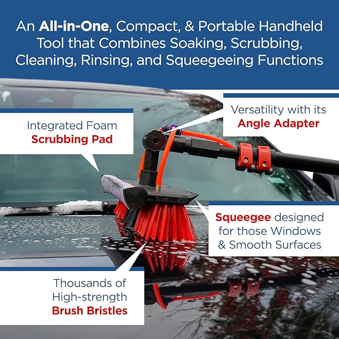 HydroCleaner XL Telescoping Power Wash Brush with Hose Attachment, Perfect for RV & Car Washing, Cleaning Decks and Sidings - Built-in Soap Dispenser and High-Intensity Power Jets (23 FT)