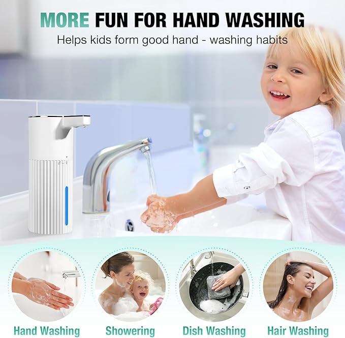 Automatic Soap Dispenser Foaming Touchless: 14oz Plastic - 4 Level Adjustable Wall Mount Foam Rechargeable Electric Auto Smart White Soap Dispenser - Bathroom Kitchen Hand Dish Lotion