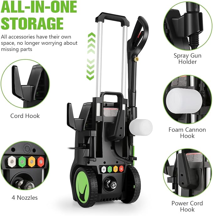 Pressure Washer,MAX 5000 PSI Electric Power Washer, 2000W 4.0 GPM High Pressure Washer, Professional Washer Cleaner, with 4 Nozzles, Soap Bottle and Hose Reel, Best for Cleaning Cars Patio Garden
