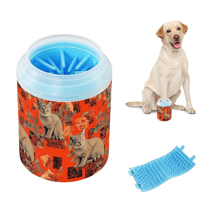 Dog Paw Cleaner Cups for Dogs Pet Foot Washer Paw Scrubber for Medium Small Large Dogs Cats Cleaning Cup Orange Cats Crystals Leaves