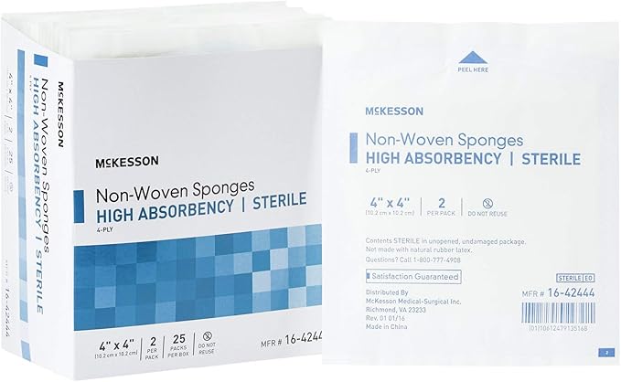 McKesson Non-Woven Sponges, Sterile, 4-Ply, High Absorbency, Polyester/Rayon (4 X 4 Inch (1200 Count))