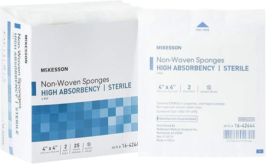 McKesson Non-Woven Sponges, Sterile, 4-Ply, High Absorbency, Polyester/Rayon (4 X 4 Inch (1200 Count))