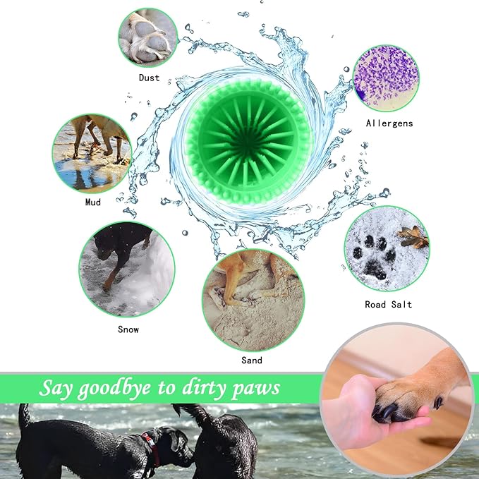 Quick Clean Dog Paw Cleaner 5-in-1 Kit, Green (Medium) - No Full Bath Needed, Post-Walk Paw Clean - with Silicone Bath Brush, 3 Microfiber Towels - Fits Corgi 1.2-2.5 In (3.05-6.35 cm)