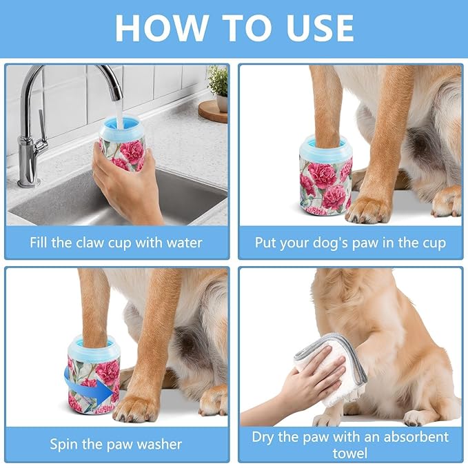 Dog Paw Cleaner Cups for Dogs Pet Foot Washer Paw Scrubber for Small Medium Large Dogs Cats Cleaning Cup Vintage Carnation Hummingbird