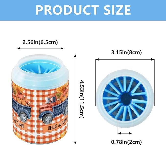 Dog Paw Cleaner Cups for Dogs Pets Foot Washer Paw Scrubber for Medium Small Cats Dogs Cleaning Cup Fall Truck Pumpkins Maple Leaves