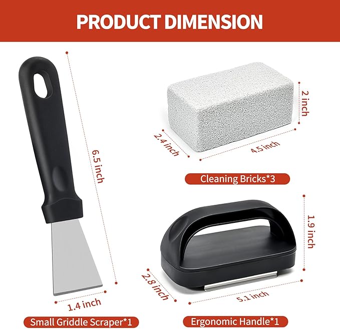 Griddle Cleaning Stone Brick, 3-Pack with Ergonomic Handle, Natural Pumice Block for Blackstone, Flat Top Griddles, Cast Iron, Ovens & BBQ Surfaces